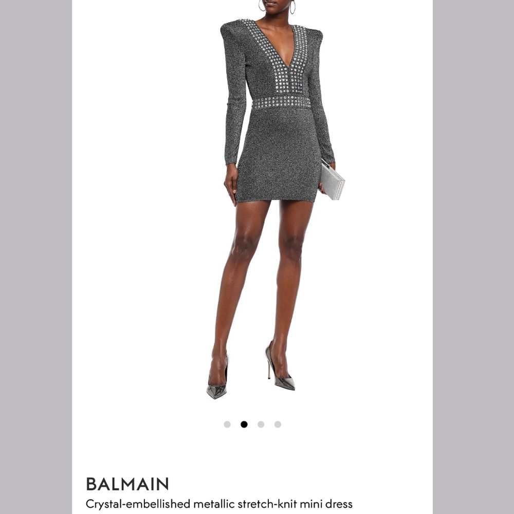 BALMAIN Crystal-embellished metallic stretch-knit mini dress